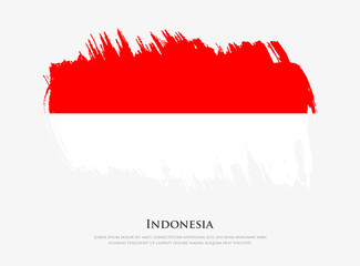 Creative textured flag of Indonesia with brush strokes vector illustration