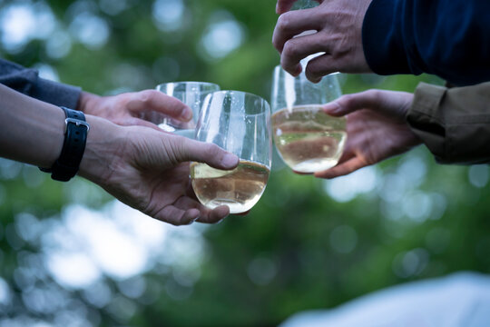 屋外での乾杯
