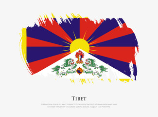 Creative textured flag of Tibet with brush strokes vector illustration