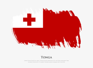 Creative textured flag of Tonga with brush strokes vector illustration