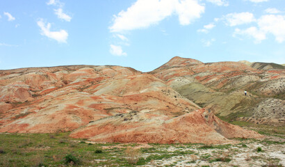 Mountains with red stripes. Khizi region. Azerbaijan.