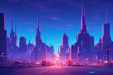Obraz premium city at night, futuristic city, cityscape, concept art, digital illustration
