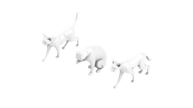 3D High Poly Cats - SET1 Monochromatic - Isometric View 3