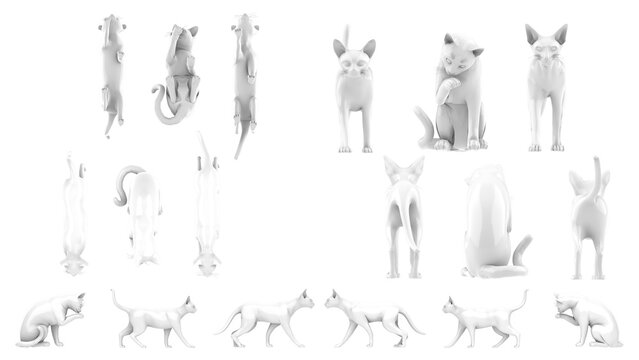 3D High Poly Cats - SET1 Monochromatic - Parallel Views