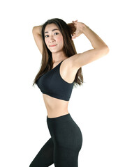 Fototapeta premium Freedom lifestyle healthcare concept portrait of beautiful healthy asian woman with sport wear copy space isolated