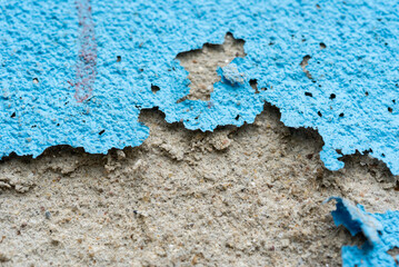 Peeling paint on wall seamless texture. Pattern of rustic blue grunge material.