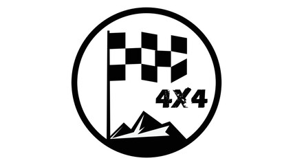 4x4 icon vector concept with finishing flag and mountain in the background © Mohammed Yousuf