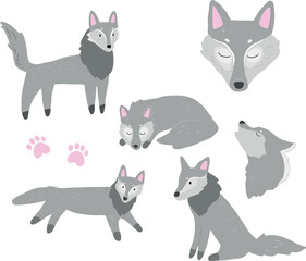 set of cute wolf