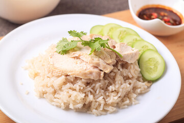 Steamed chicken and rice steamed with chicken soup,