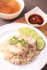 Steamed chicken and rice steamed with chicken soup,