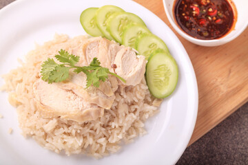Steamed chicken and rice steamed with chicken soup,