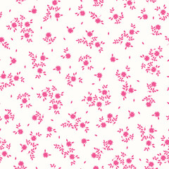 Obraz na płótnie Canvas seamless vintage pattern. small pink flowers and leaves. white background. vector texture. fashionable print for textiles and wallpaper.