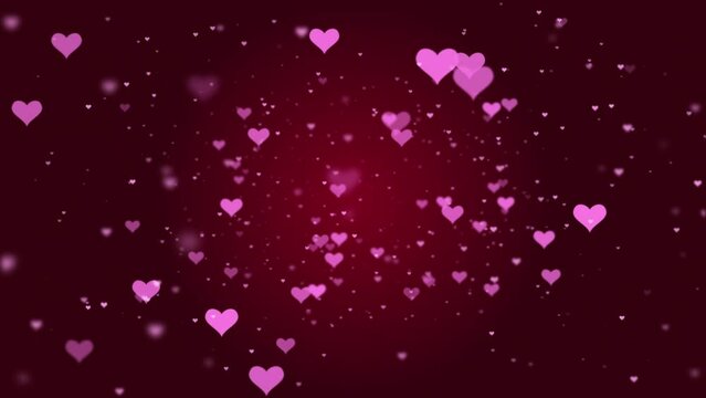 Flying Pink Hearts video on Red Background