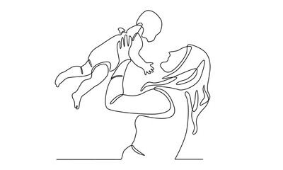 Continuous line of woman hold her baby. Happy Mother day 