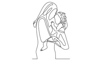 Continuous line of woman hold her baby. Happy Mother day 