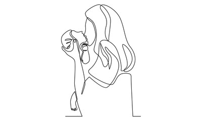 Continuous line of woman hold her baby. Happy Mother day 