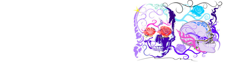 : skull pattern design and line Thai decoration.