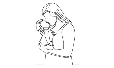 Continuous line of woman hold her baby. Happy Mother day 