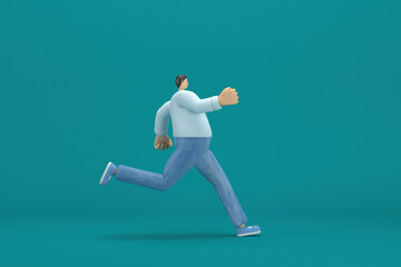 Fototapeta na wymiar cartoon character wearing jeans white long sleeve shirt. 3d illustrator in acting. He is running.