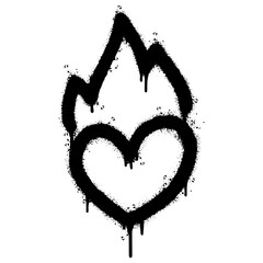Spray Painted Graffiti Heart flame icon Sprayed isolated with a white background. graffiti Love fire symbol with over spray in black over white. Vector illustration.