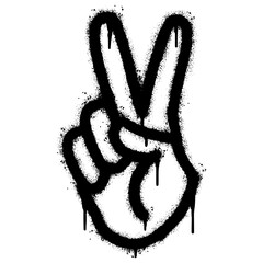 Spray Painted Graffiti Hand gesture V sign for victory icon Sprayed isolated with a white background. graffiti Hand gesture V sign for peace symbol with over spray in black over white. - obrazy, fototapety, plakaty