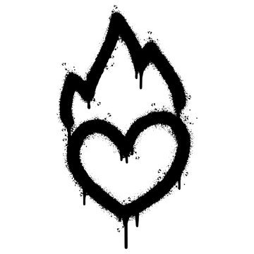 Spray Painted Graffiti Heart flame icon Sprayed isolated with a white background. graffiti Love fire symbol with over spray in black over white. Vector illustration.