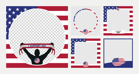 I support USA united states of america world football championship profil picture frame banner man silhouette with national flag scarf in hand for social media