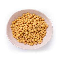 boiled chickpeas in a bowl, closeup, vegetarian food, top view