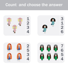 Counting Game for Preschool Children.  Count how many colorful dolls