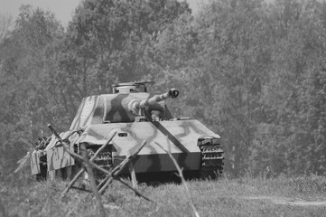 Fototapeta na wymiar German tank (replica)during historical reenactment of WWII 