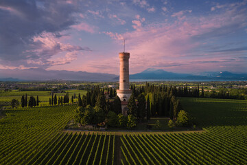 The Tower of San Martino della Battaglia, a monumental tower erected in 1878 to commemorate the...