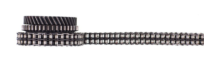 mechanical gears from with a chain isolated on a white background