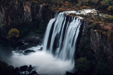 Beautiful waterfall , Landscape background, nature photo, drone view or bird view