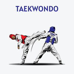 Fototapeta na wymiar Two Boys Fighting in Taekwondo Competition Illustration Vector.