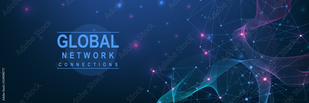 Fototapete Global network connection concept. Big data visualization. Social network communication in the global computer networks. Internet technology. Business. Science. Vector illustration