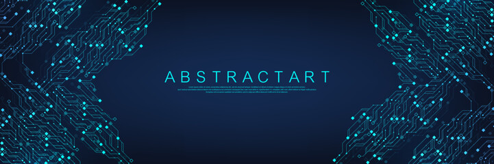 Modern technology circuit board texture background design. Waves flow. Quantum explosion technology. Quantum computer technologies concept. Futuristic blue circuit board background vector motherboard.