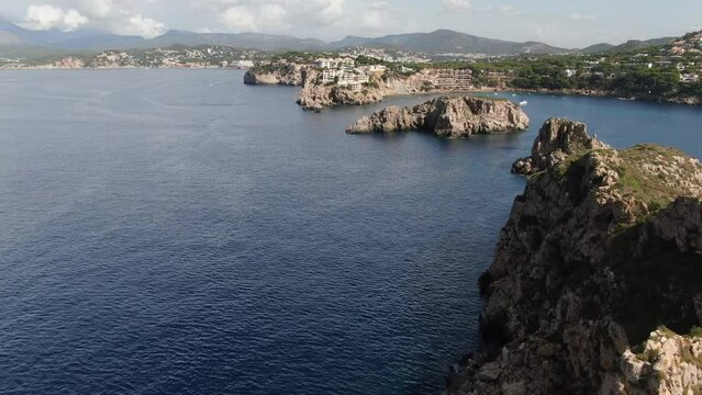 Beautiful panoramic view of the Malgrats Islands in the coast of Majorca with an amazing turquoise sea,. Concept of summer, travel, relax, hotel, holiday and enjoy