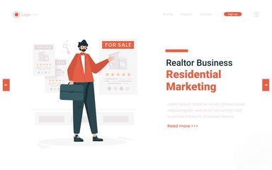 Realtor business sell residential marketing illustration on web banner