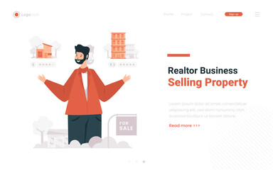 Realtor business selling property houses or apartment illustration on web banner