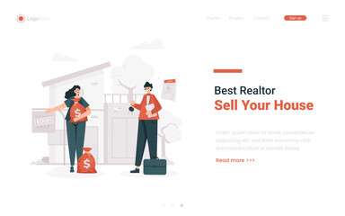 Best realtor selling houses illustration on web banner