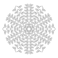 Simple floral mandala print. Easy mandala coloring page for kids and beginners. Abstract flower medallion.