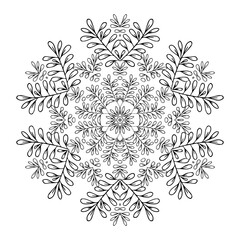 Simple floral mandala print. Easy mandala coloring page for kids and beginners. Abstract flower medallion.