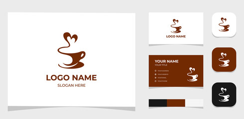 Template Logo Creative Coffee Cup and Love concept. Creative Template with color pallet, visual branding, business card and icon.