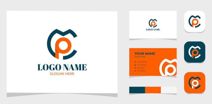 Template Logo Creative Initial Letter M and P or P and M in Circle shape. Creative Template with color pallet, visual branding, business card and icon.