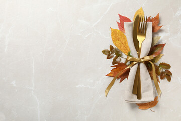 Concept of Thanksgiving day, Autumn table setting, space for text