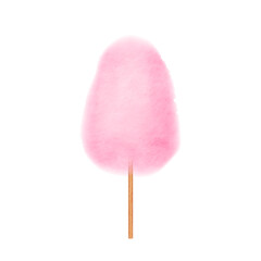 Pink cotton candy. Realistic sugar cloud with wooden sticks isolated. Delicious festive sweet