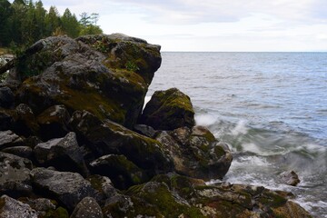 Beautiful bay on lake Baikal, sunny day