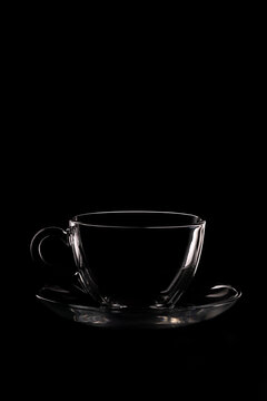 Monochrome image of  empty cup of tea