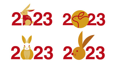 Happy new year 2023 , Lunar new year, Rabbit , simple flat design