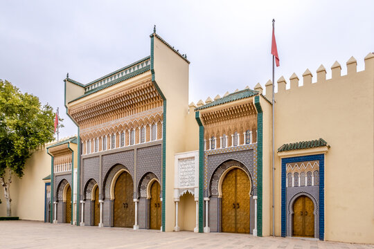 View at the entrance to  the Alaouite Royal palace in the streets of Fez - Morocco